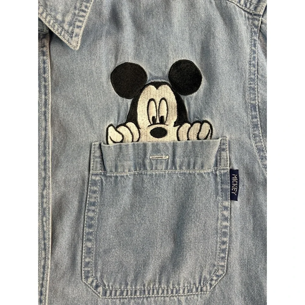 VTG Mickey Unlimited Shirt Mens M Blue Denim Mickey Embroidered Button Up Disney